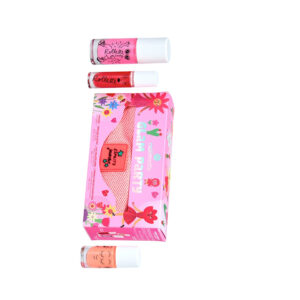 Set Glam Party de Nailmatic Kids con esmalte de uñas infantil, brillo de labios, glitter corporal y riñonera rosa.
